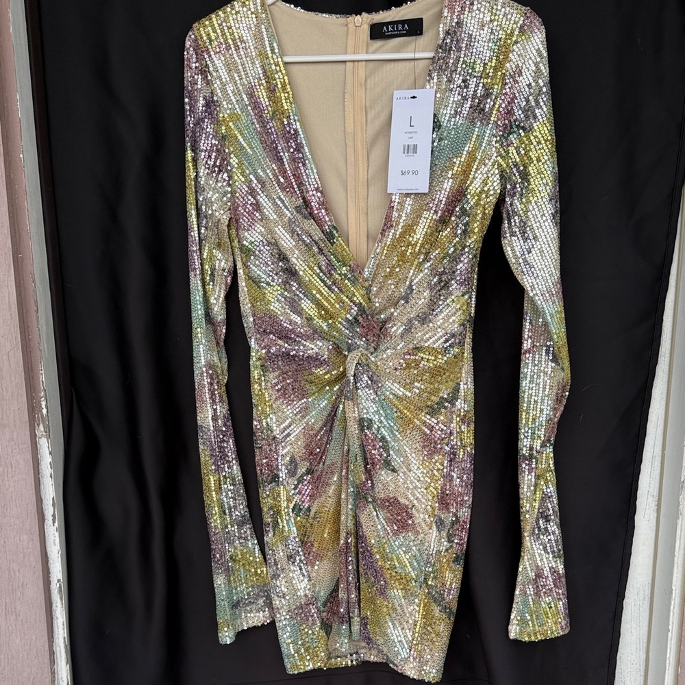 AKIRA Long Sleeve Sequin Dress in Multicolor